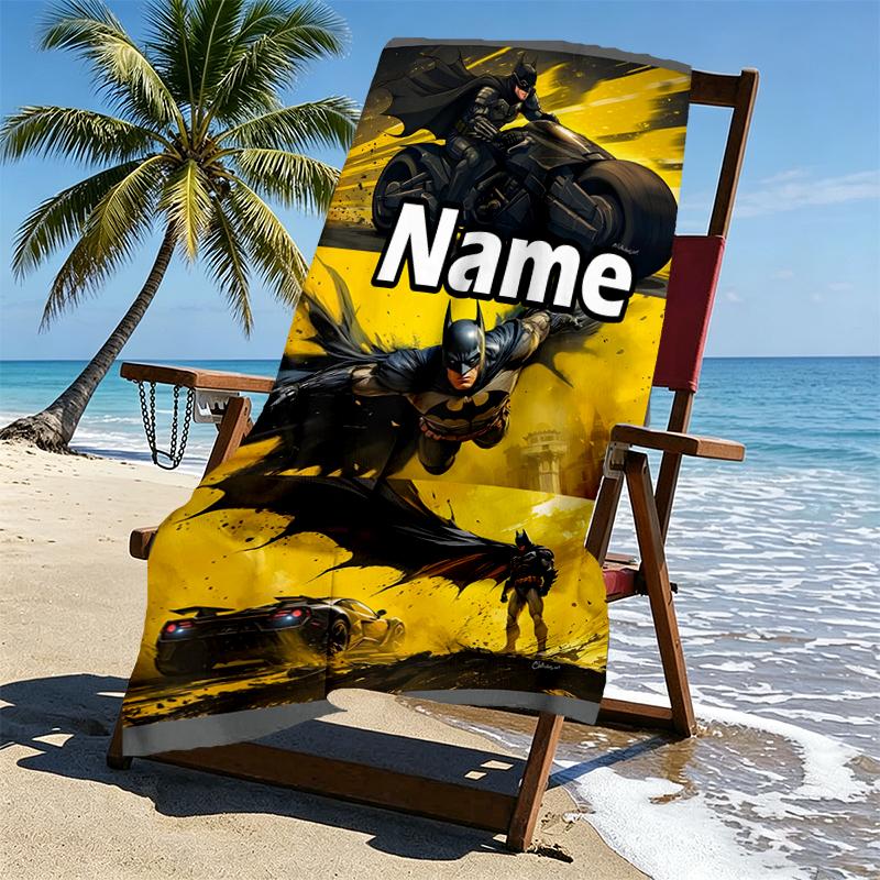 Custom Name Personalized Batman Print Beach Towel, for Trip Camping Beach Party Home Decor, Birthday Gift for Family & Friends