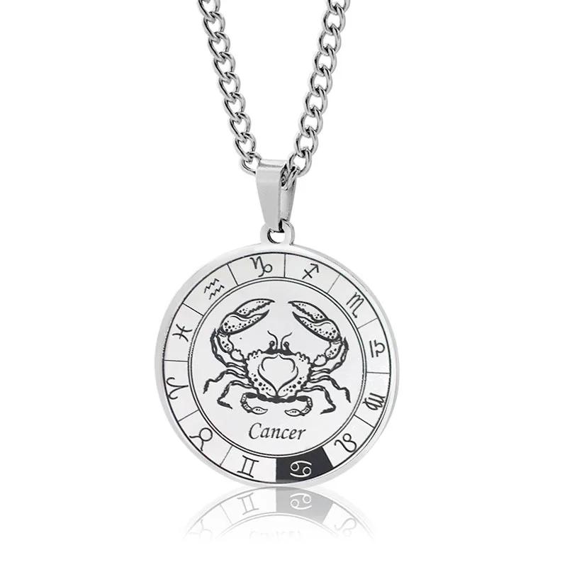 12 Zodiac Sign Necklace for Women Men Stainless Steel Constellation Pendant Chain Choker Lovers Birthday Jewelry Gift
