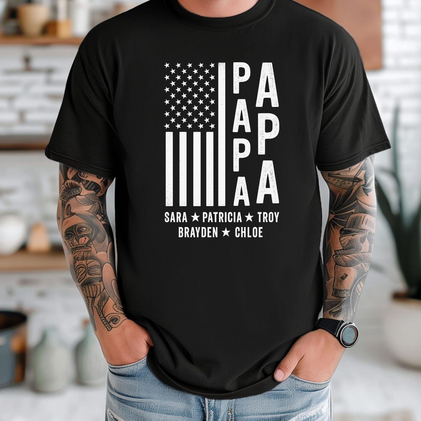 #32 Custom Papa Flag Personalized Papa Shirt with Kids Names,Father s Day Gift f XXL