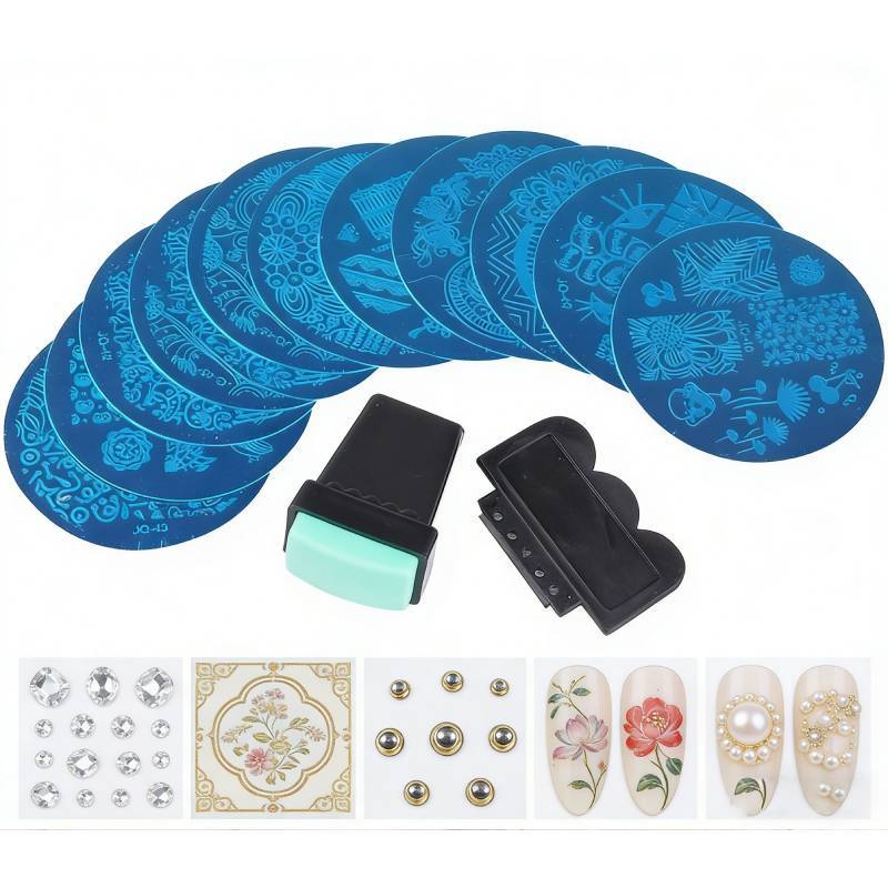 Nail Art Printing Steel Plate Set With 10 Jq Plates And Transparent Stamp For Diy Manicure