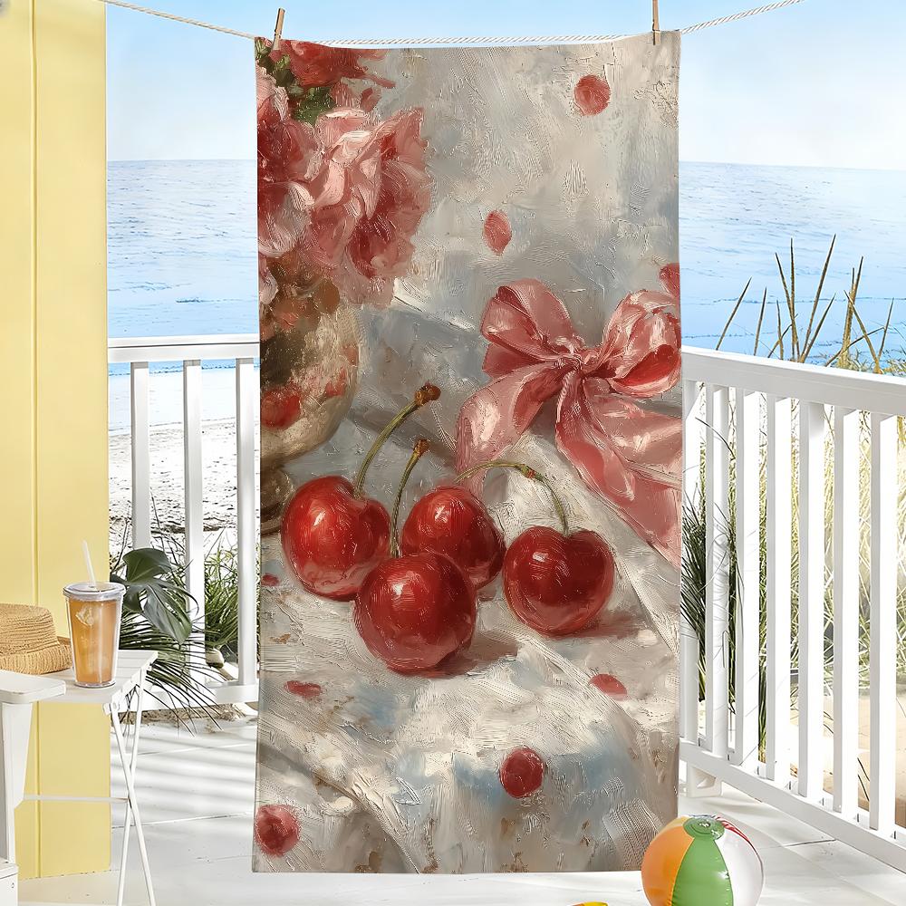 

Red Cherry Love Romance Towel Soft Pool Gift For Travel Gym Shower Camping Quick Dry Sports Large Beach Towels W40*H60(CM)