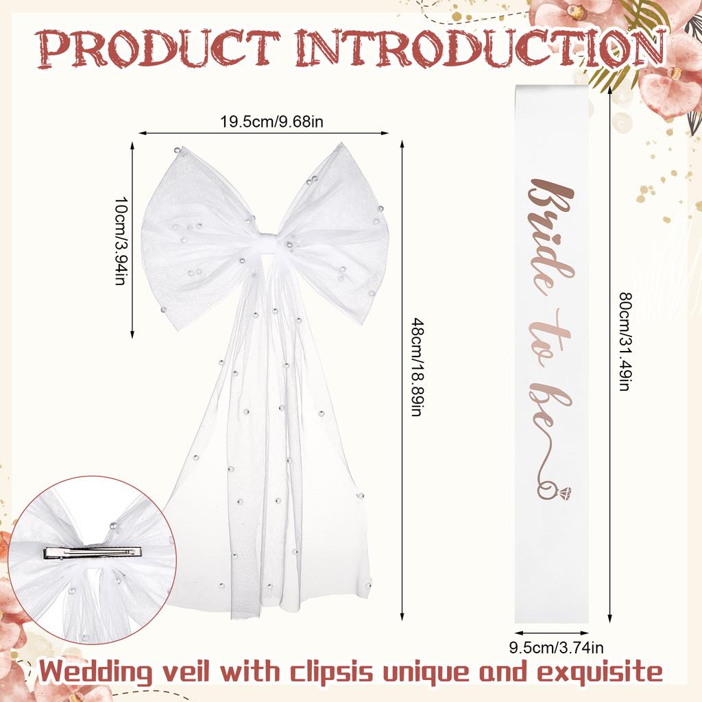 3Pcs Bachelorette Party Decoration Bachelorette Party Bride Sunglasses Bridal Veil Bride To Be Sash Heart Pearl Bride Glasses