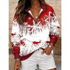 Ladies' Casual Christmas White Snowflake Half Zipper Shoulder Print Hoodie, Autumn and Winter Sports Loose and Comfortable Top