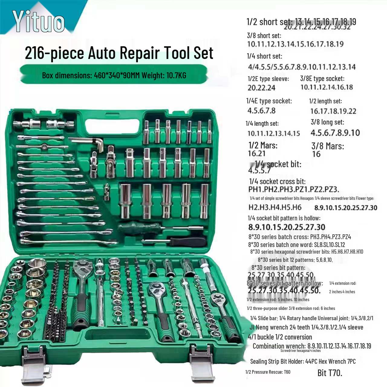 216-Piece Auto Repair Tool Set with