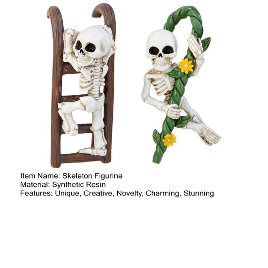 2 Pcs Funny Climbing Skeleton Statues Small Resin Skeleton Planter Hugger for Flowerpot Patio Balcony Porch Yard Lawn Garden Halloween Decor