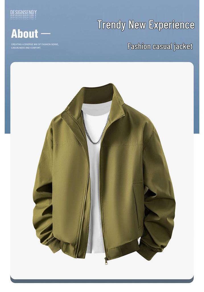 Men's Cross-Border Korean Style Stand-Collar Jacket - Trendy, Loose Fit for Spring & Autumn