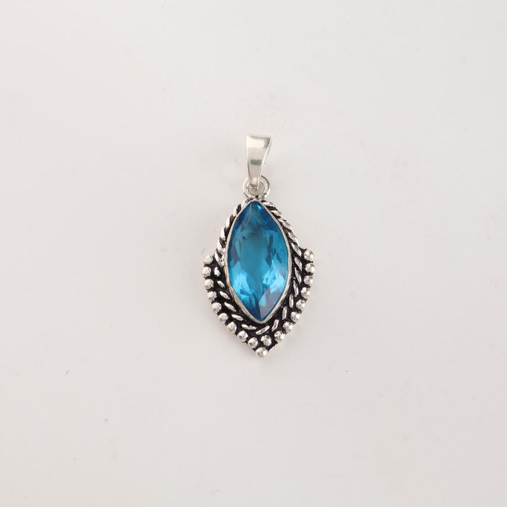 Swiss Blue Topaz Gemstone Handmade Silver Pendant 1.4" , 925 Sterling Silver Mother’s Day Gift For Mom APP-4-5