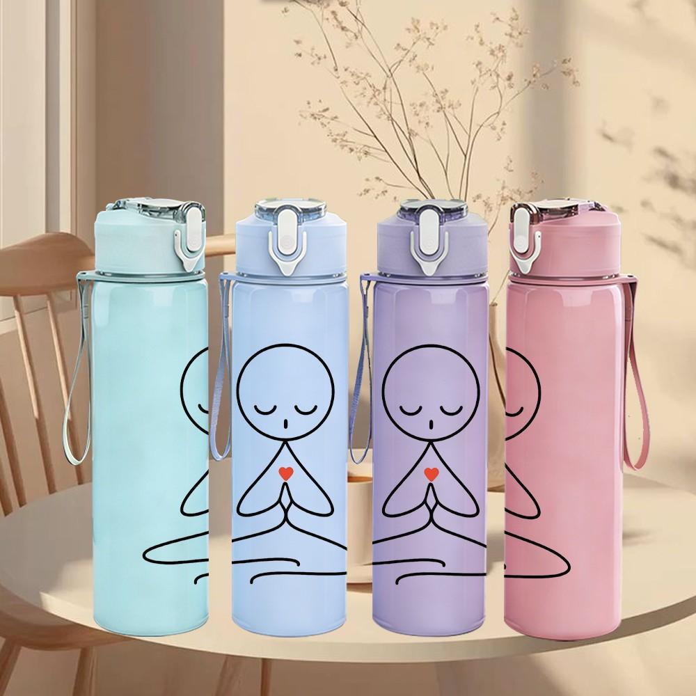1PC Meditation Stick Figure Line Art 750ml Color Plastic Sports Water Bottle Leakproof Flip Straw Lid Suitable for Sports Office Home Use