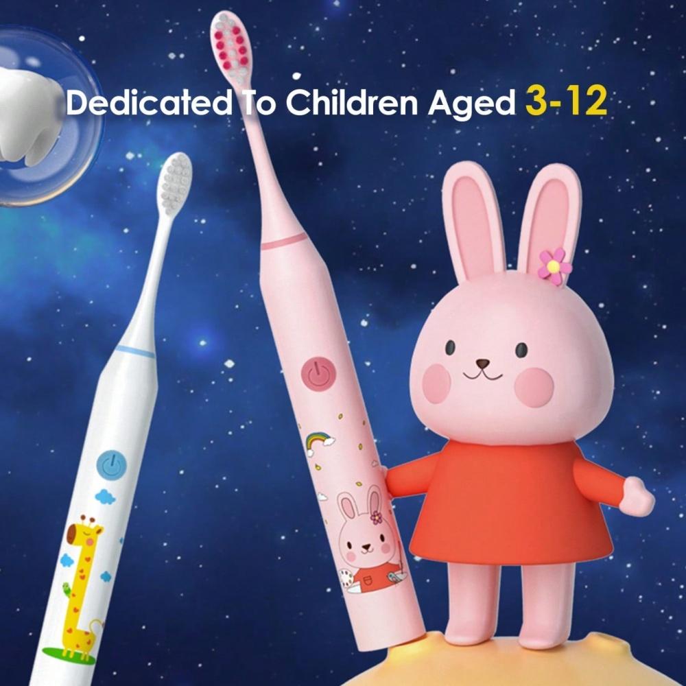 Cartoon Children Electric Toothbrush Cartoon Kids With Replacement Head Ultrasonic IPX7 Waterproof Rechargeable Sonic Toothbrush