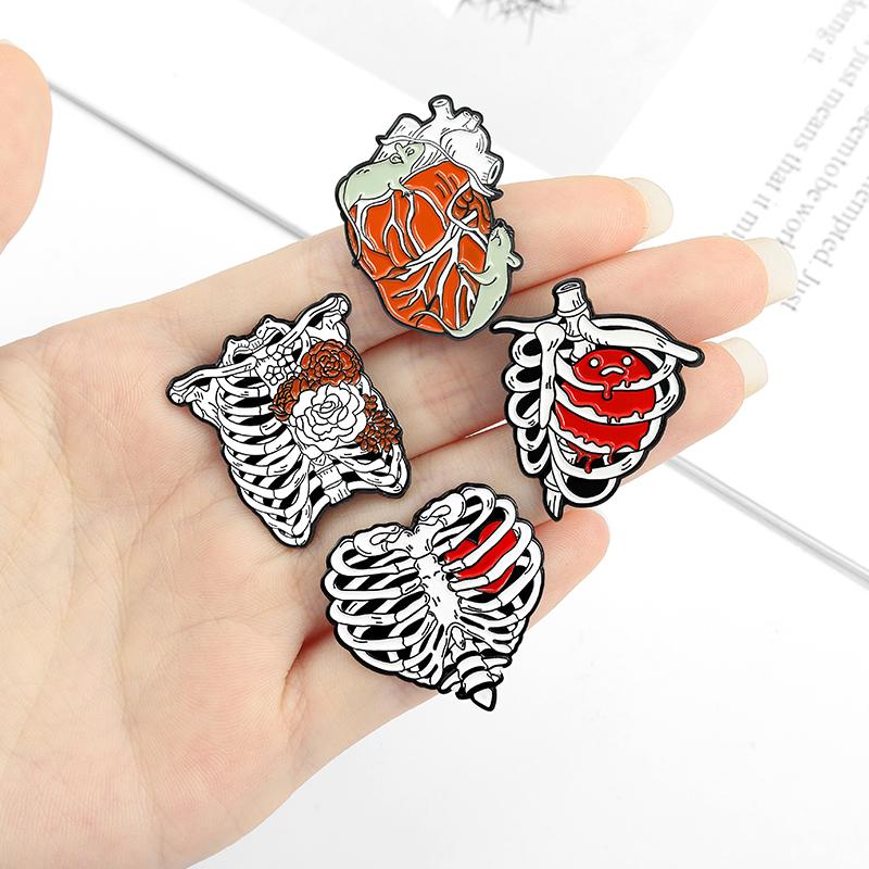 Viscera Enamel Pins Custom Heart Brain Lung Uterus Rib Cage Brooches Lapel Badges Organ Jewelry Gift for Students Friends