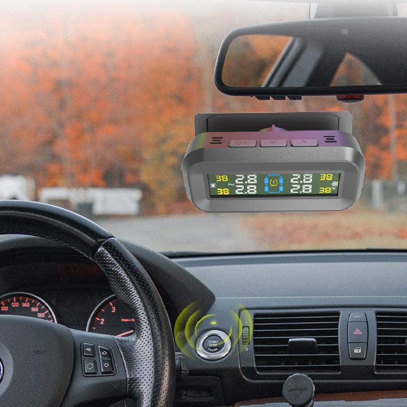 Tire Pressure Monitoring System with 4 Sensors USB/Solar TPMS Tire Pressure Monitor System for Car SUV Sedan