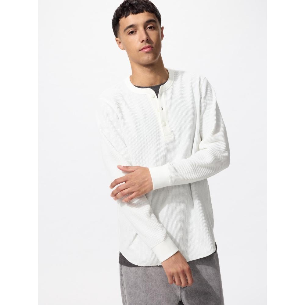 Uniqlo Waffle Henley Neck T  Long Sleeve 