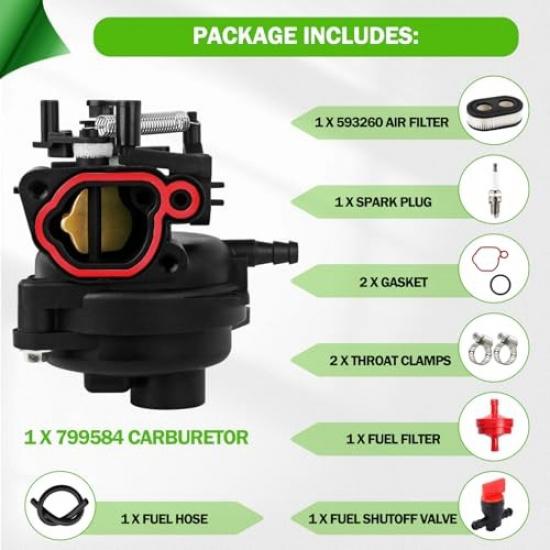 Carburetor for Briggs Stratton 799584 594058 594057 592361 594529 Troy Bilt TB11