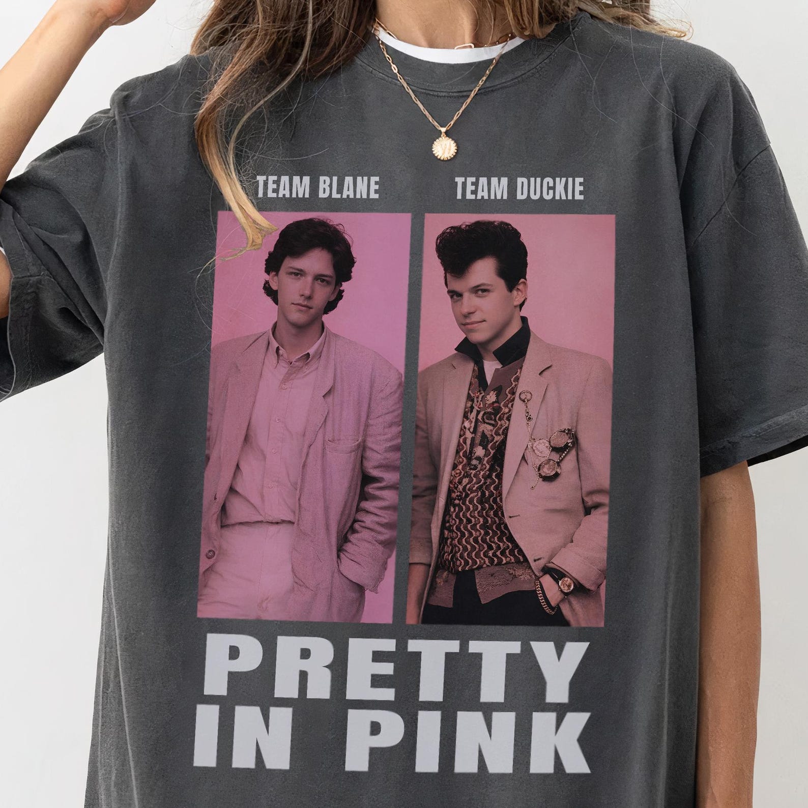 Comfort Colors Pretty in Pink Shirt: 80s Movie Team Blane or Team Duckie 2XL