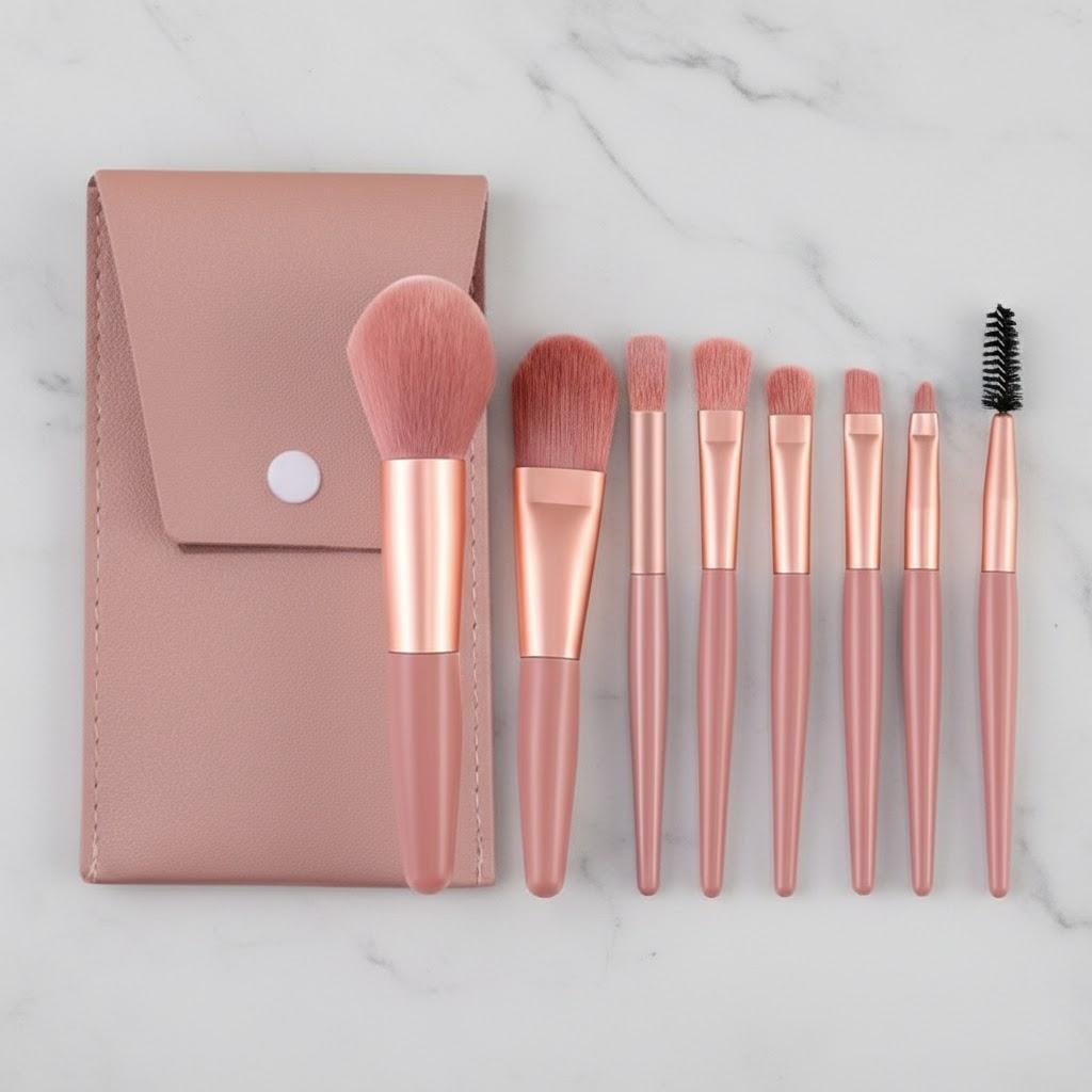 

8Pcs Mini Portable Soft Makeup Brushes Set Eye Shadow Foundation Powder Eyelash Lip Concealer Blush Travel розовый