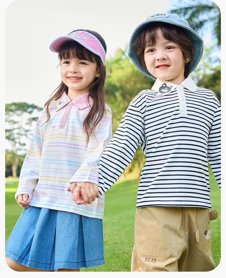 100% Cotton Dudu Home Kids Polo T-Shirt - Spring Arrival: Long Sleeve Boys & Girls