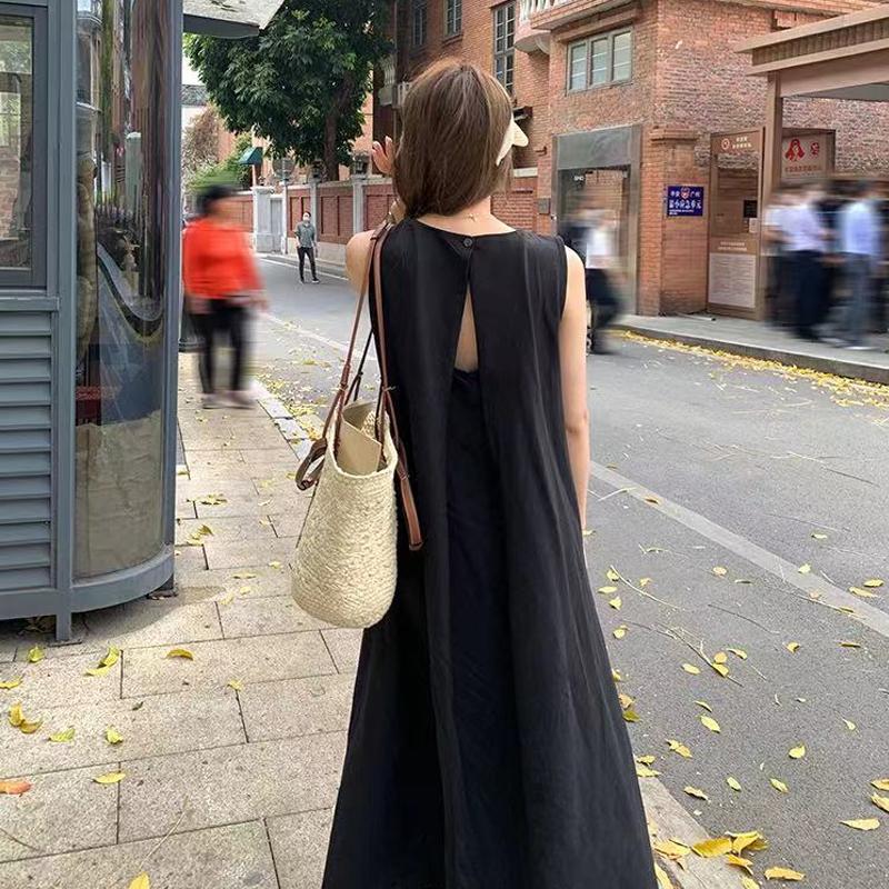 Móda Léto Bez rukávů Dámské Elegantní Dlouhé Šaty Vycházkové Design s holými zády Kulatý výstřih A-linie Společenské šaty Dámské Ležérní Jednoduché Jednobarevné Oblečení