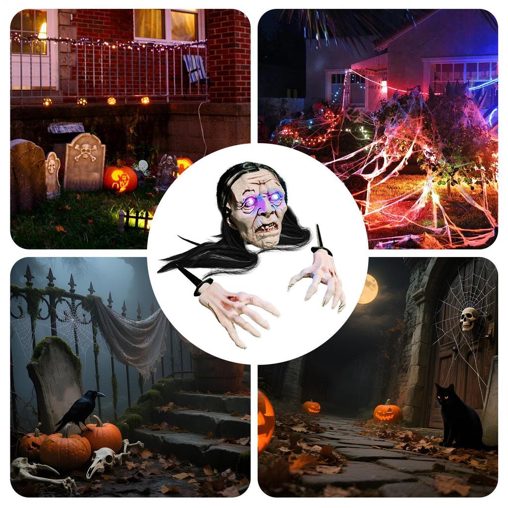 Outdoor Rising From Ground Breaking Skeleton Light Props Spooky Decoration for Yard Lawn Patio Festival Party Haunted House