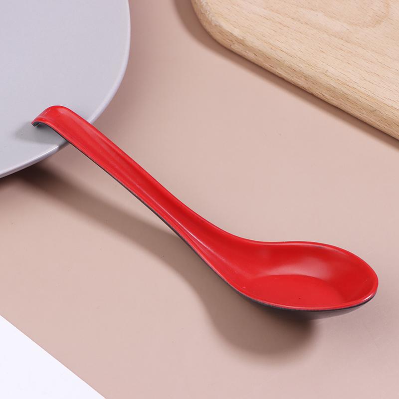10Pcs Red And Black Melamine Porcelain Anti-Shock Spoons Dumplings Porridge Soup Spoon Restaurant Bar Kitchen Cutlery