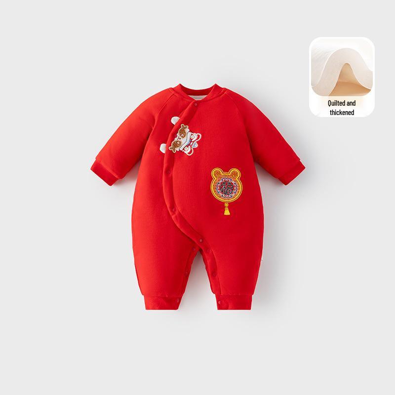 Cozy Winter New Year Infant Jumpsuit - Thick Cotton Baby Festive Outfit 73 cm