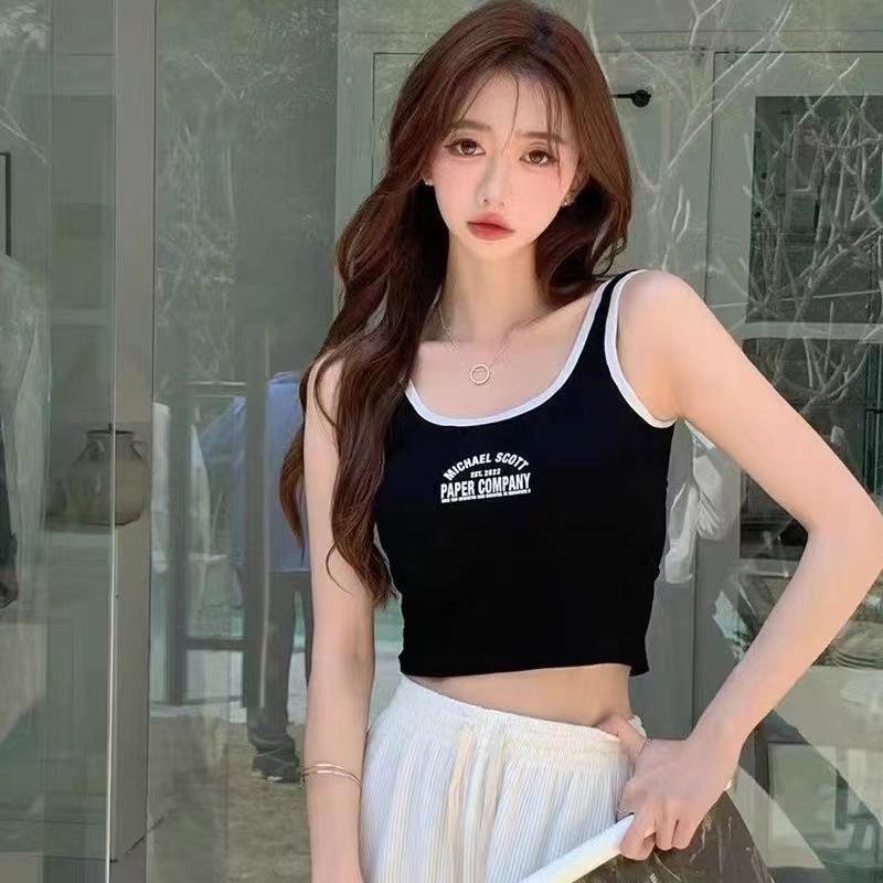 Women's Letter Print Sleeveless Tank Top Slim Fit Cropped Summer Streetwear Cami