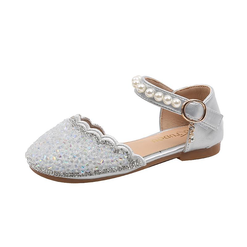 Mädchen Halbsandalen für Hochzeitsfeier Kinder Kristall Lederschuhe 2024 Frühling Sommer Kinder Sommerschuhe mit Perlen Prinzessin
