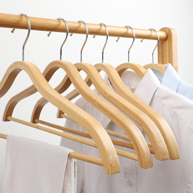 5PCS Bamboo Coats Hangers,Non-marking Suit Rack with Pants Bar for Closet Organizer,Smooth Non-Bulging Hanger for Clothes Shirts