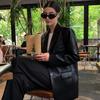 Black Long PU Leather Suit Jacket Women's Loose Spring Autumn Coat with Elegant Style Plus Size Leather Jacket