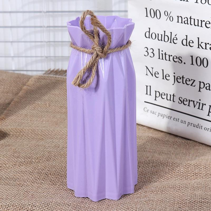 Simple Plastic Imitation Ceramic Vase Home Decoration Vase Decoration Crafts Hemp Rope Tied Solid Color Flower Arrangement Vase