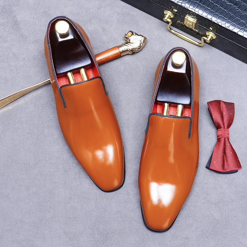 British Men's Formal Single Shoes Glossy Lacquered First Layer Cowhide Foot Cover Simple Business Shoes