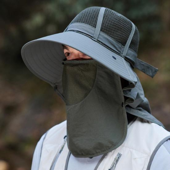 Summer Fisherman Hat, Wide Brim Adjustable Drawstring Bucket Hat, Outdoor Activity Hat with Shawl And Face Guard Design