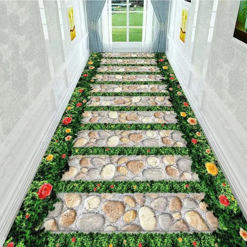 Tapete Longo 3D Corredor Caminho de Jardim Verde Decoração Sala de Estar Corredor Doméstico Tapetes de Chão Antiderrapantes Moderno Luxo Decoração de Entrada Tapete