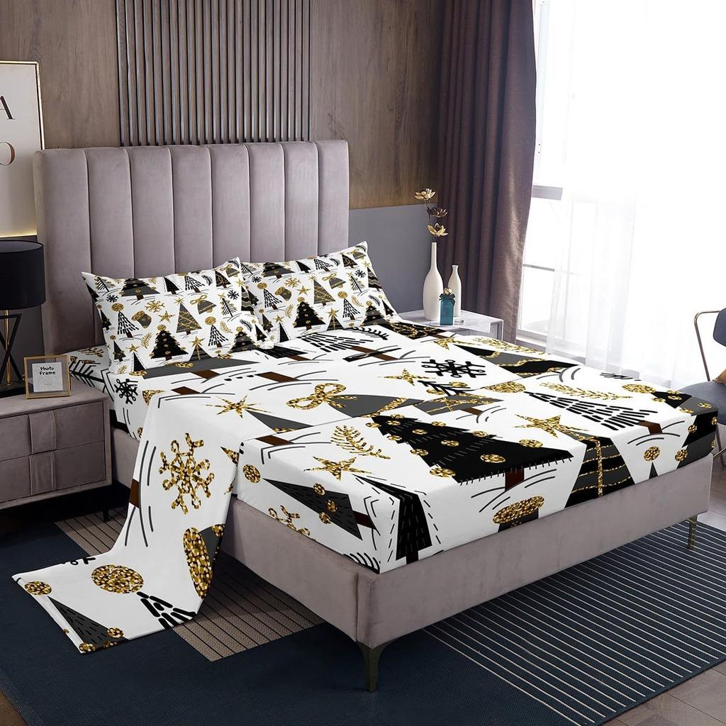 Christmas Element Pattern Mattress Four-Piece Bedding Set Bedroom Dormitory Bedding Decoration