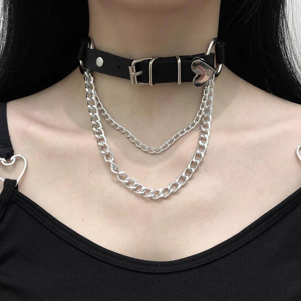 Liebe Leder Schlüsselbein Kette Kragen Weibliche Dark Punk Pfirsich Herz Schwarz Goth Halskette Babe Halskette Halsband