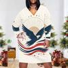 Women Plus Size Off White V Neck Long Sleeve Printed Fitted Straight Hem Dress