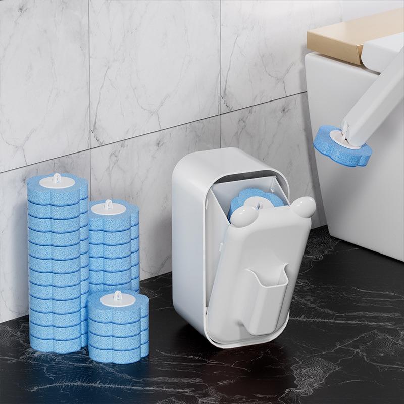 Disposable Toilet Brush Set Wall Mounted with Replaceable Refill Heads Cleaning Tool with Storage Holder Bathroom Cleaner Kit