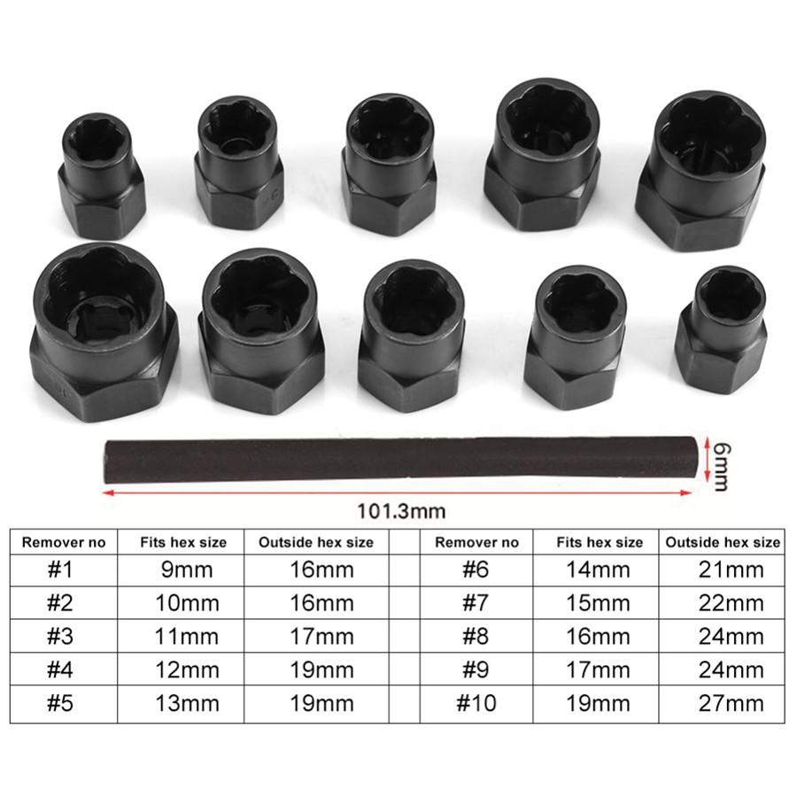 11pcs Universal Damaged Nut Bolt Remover Stud Extractor Set Broken Bolt Removal