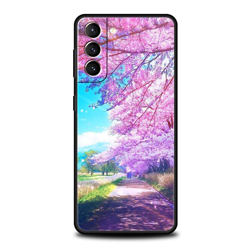Cherry Japanese Traint Moun Fuji Phone Case For Samsung Galaxy S23 Ultra S22 S21 S20 FE 5G S10 S10E S9 S8 Plus Note 20 Cover