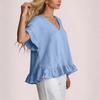 Women's Ruffled V-Neck Shirt Fashionable Casual Short-Sleeved Top