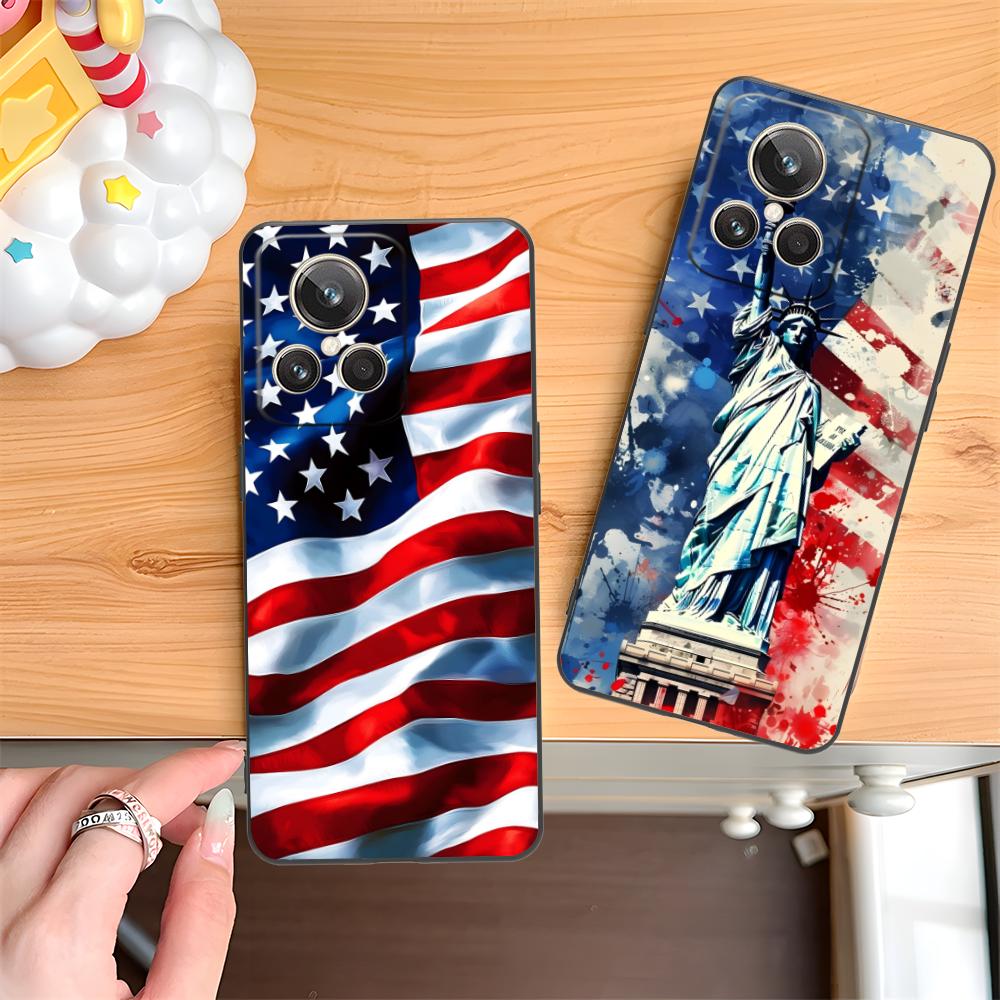 USA America Flag Matte TPU Mobile Phone Case for Realme 15 14 13 12 11 10 9 Pro Plus T i Lite 5G Colorful Printing Cover