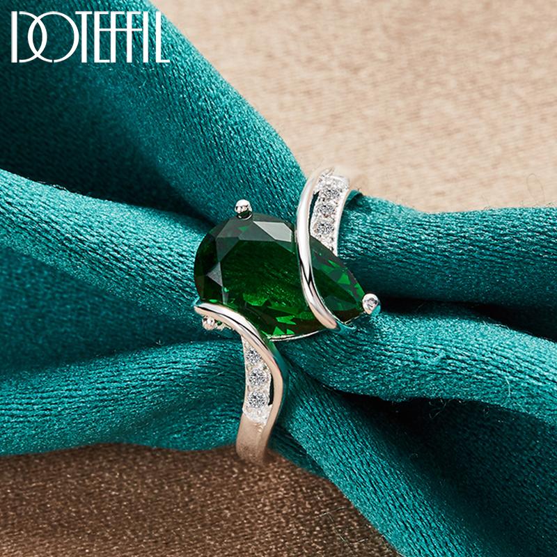 925 Sterling Sølv Grønn AAA Zircon Ring Mote Bryllupssmykker