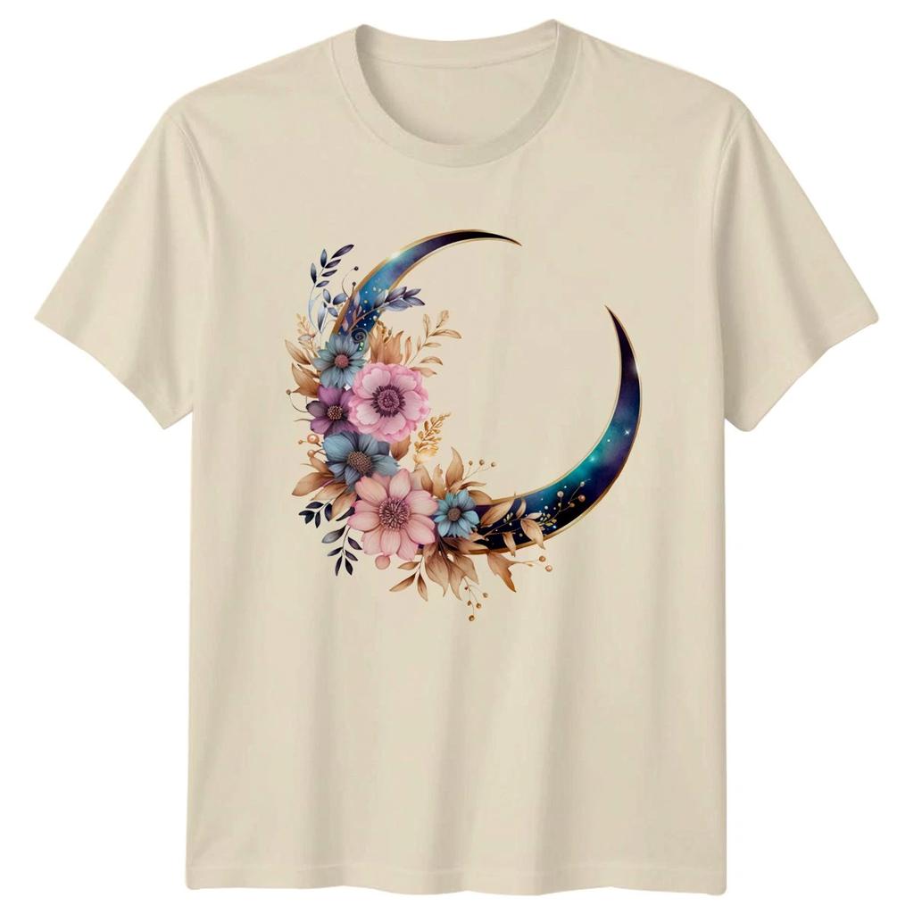 Watercolor Floral Crescent Moon Design Womens T-Shirt Watercolor Moon Floral