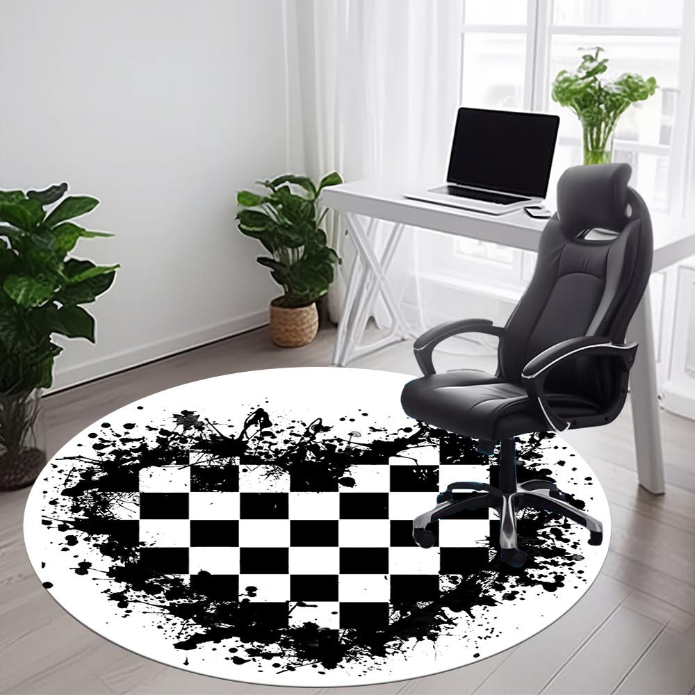 1pc Checkerboard Splash Office Round Area Rug, Indoor Mat Suitable ForOffice, Under Office Chairs Bedroom Living Room Home Decor, Room Decot194