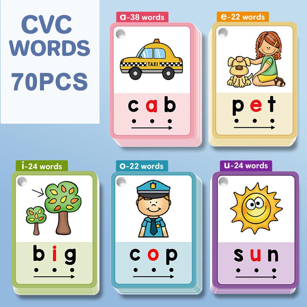 Kids CVC Words Learning Cards ESL Teaching Materials for Toddlers Sight Words Teaching Aids Vocabulary Educational Montessori