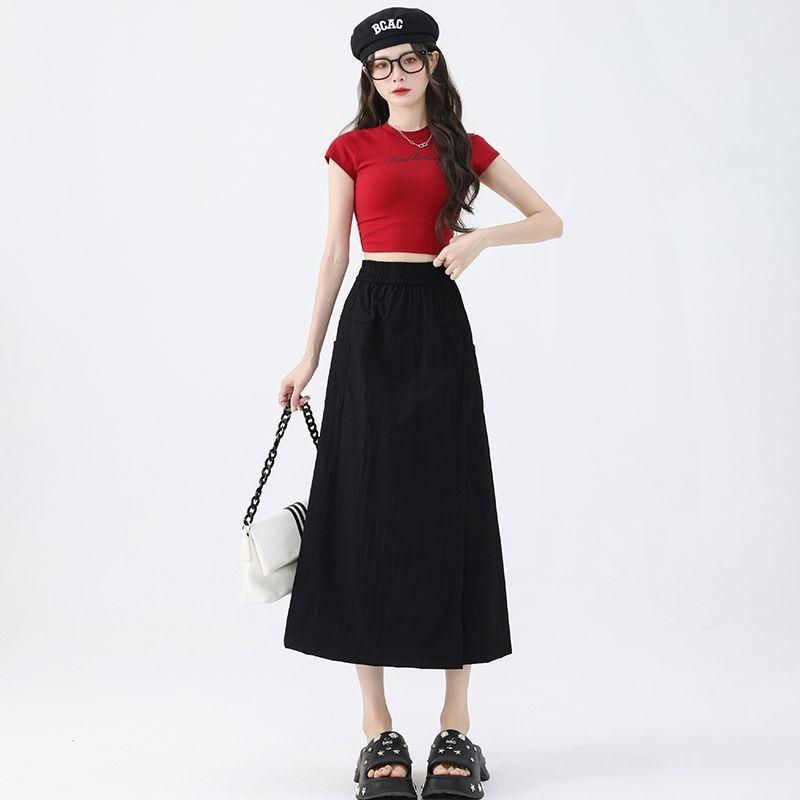Apricot Overalls Culottes for Women Summer Thin High-waisted A-line Slit Hip-covering Wide-leg Culottes