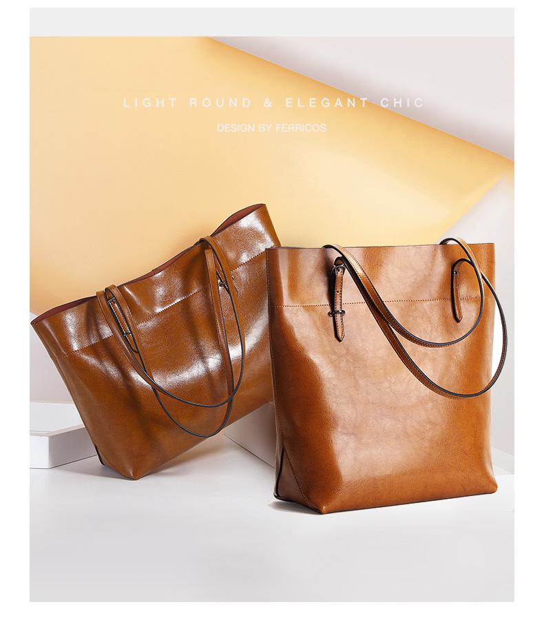 Genuine Leather Large Capacity Women's Tote - Fashion Oil Wax Cowhide Handbag & Shoulder Bag