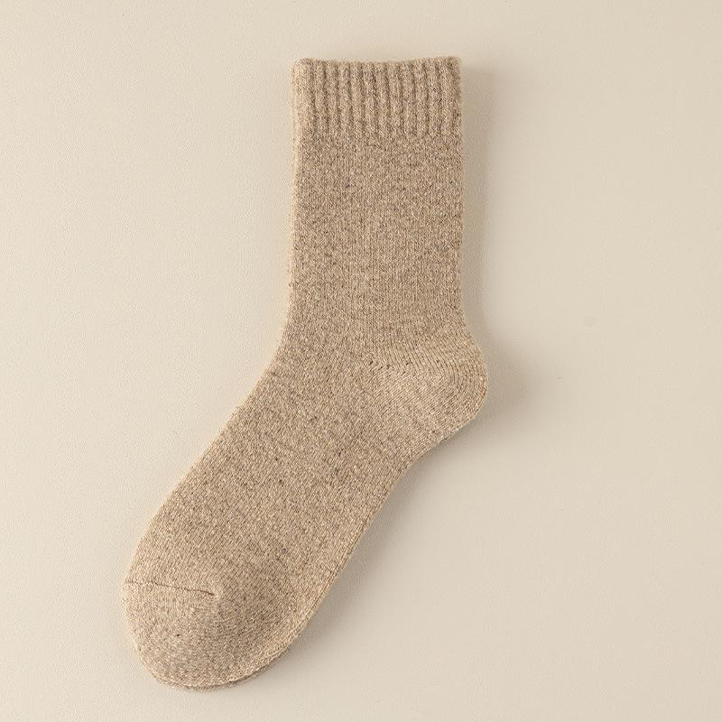 Men's Wool Fleece-lined Mid-Calf Socks for Autumn & Winter, Cold-Proof, Thick & Warm, Solid Color