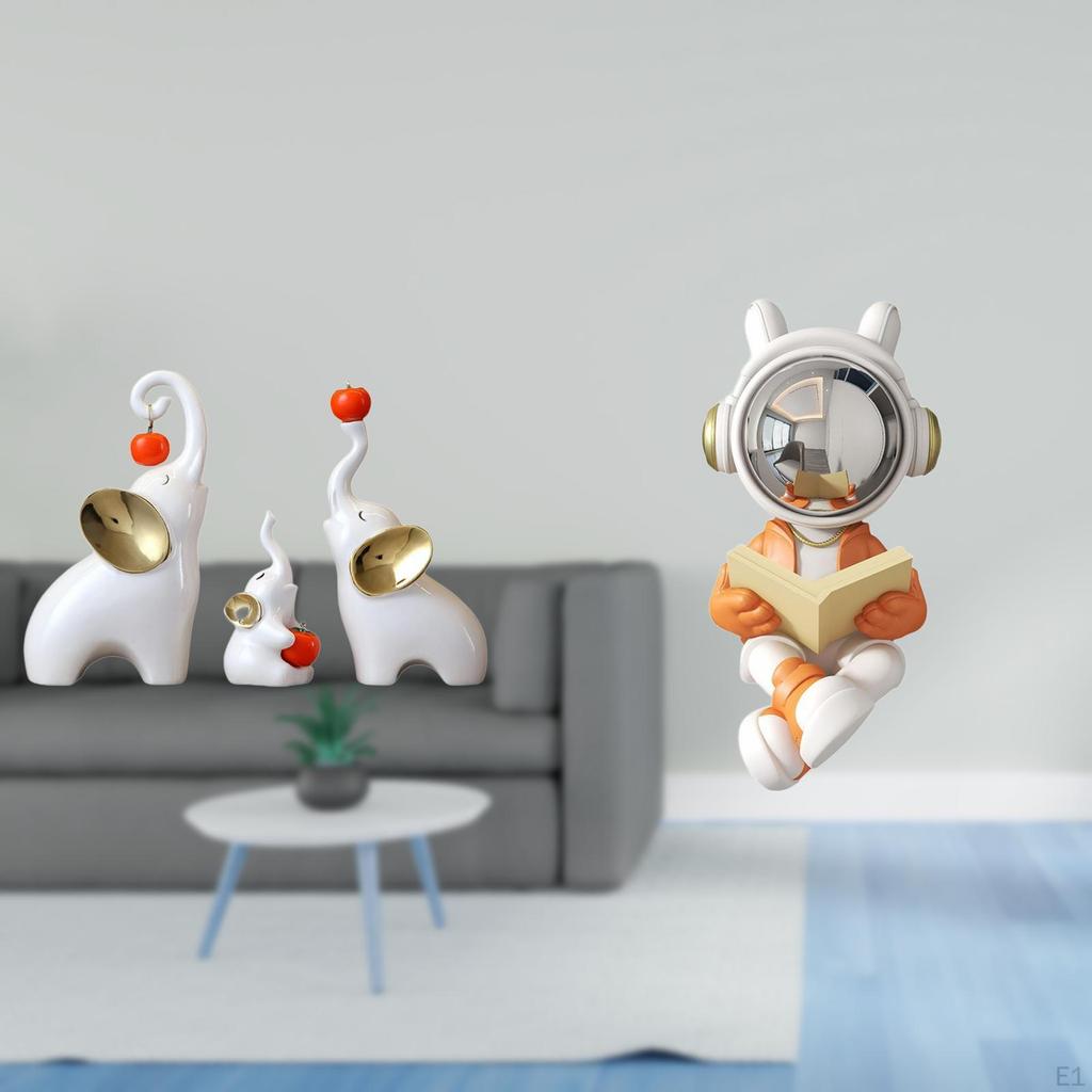 Elephant Astronaut Family Sculptures Animal Statues Crafts Desktop Decorations Space Figurine