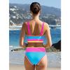 Women High Waist Color Block Three Piece Split Bikini Cover Up Vacation Swimwear