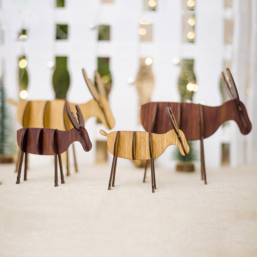 Cute DIY Puzzle Craft Party Decor Home Wooden Elk Xmas Tree Hanging Pendants Deer Ornaments